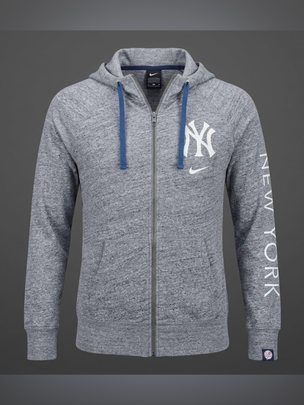Nike New York Yankees Full Zip Hoodie Gray Heather Mens XL NEW YORK Sleeve